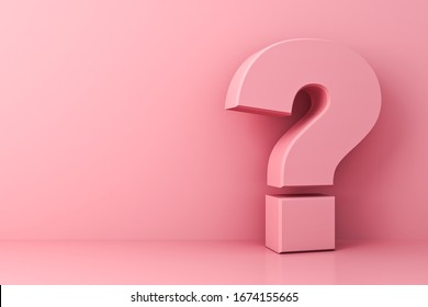 Pink pastel color question mark isolate on pink background with shadow and reflection 3D rendering