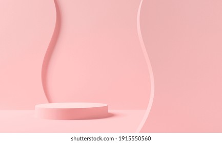 Pink Pastel Podium Or Pedestal Backdrop. 3d Rendering