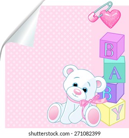 Pink pattern with Teddy Bear and word "baby" spelled out by blocks - Powered by Shutterstock