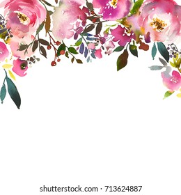 Pink Peach Watercolor Floral Frame Peonies Stock Illustration 713624887 ...