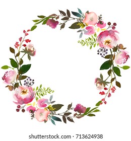 Watercolor Floral Wreath Beautiful Flowers Decoration Stock ...