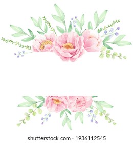 Pink Peony Flower Bouquet Wreath Frame For Banner Or Logo