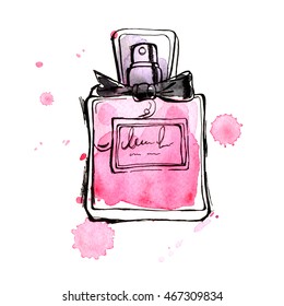 Perfume Bottle Flowers Watercolor Illustration Sketch Stock ...