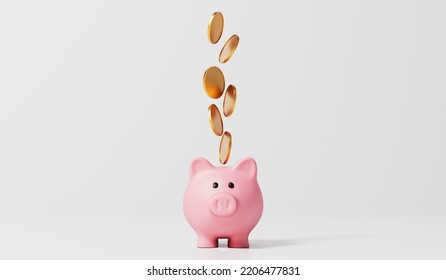 Pink piggy bank money box with gold coins. 3D Rendering. 3D Illustration - Powered by Shutterstock