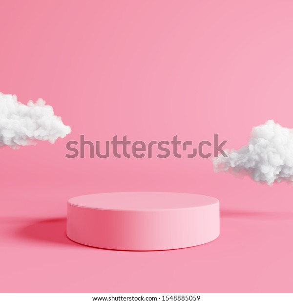 パステルピンクの背景にピンクの基壇と雲 3dレンダリング のイラスト素材