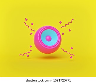 pink portable sphere speaker isolated on yellow background. Minimalism concept. 3d rendering