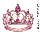 Pink princess crown on white background