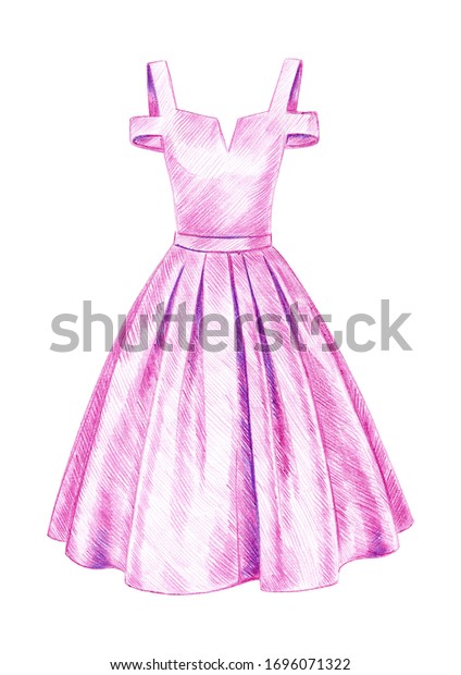 プロム用のピンクのプリンセスドレス 鉛筆のスケッチ のイラスト素材