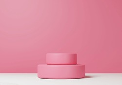 Pink Product Display Podium In Pink Room. 3d Rendering.