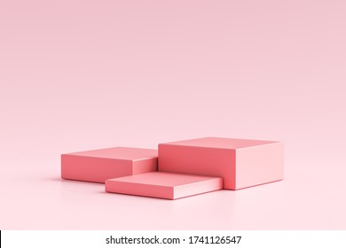 Pink Product Display Or Showcase Pedestal On Simple Background With Cube Stand Concept. Pink Studio Podium Or Platform Product Template. 3D Rendering.