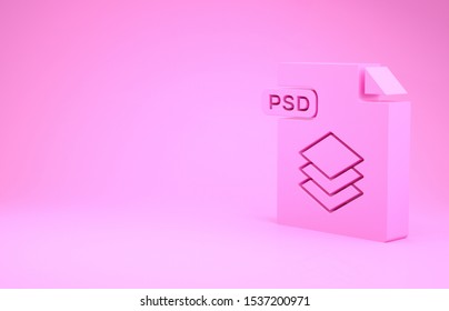 Pink PSD file document. Download psd button icon isolated on pink background. PSD file symbol. Minimalism concept. 3d illustration 3D render