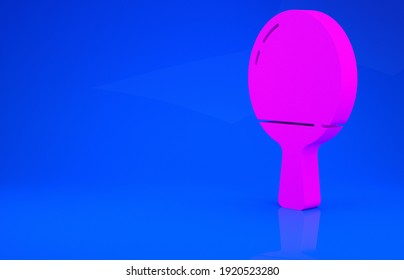 Pink Racket for playing table tennis icon isolated on blue background. Minimalism concept. 3d illustration. 3D render.