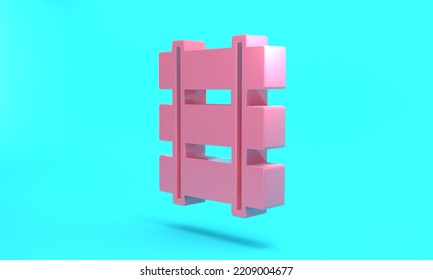 Pink Railway, Railroad Track Icon Isolated On Turquoise Blue Background. Minimalism Concept. 3D Render Illustration.