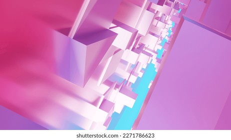 Pink Rectangular Patterns on Blue Background - A collection of pink rectangular shapes arranged in various sizes and distances on a blue background, creating a serene and tranquil atmosphere.