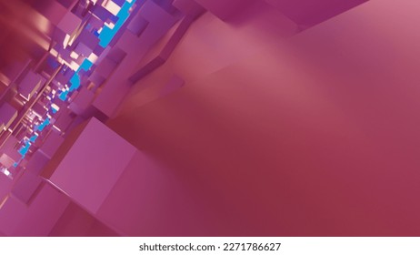 Pink Rectangular Patterns on Blue Background - A collection of pink rectangular shapes arranged in various sizes and distances on a blue background, creating a serene and tranquil atmosphere.