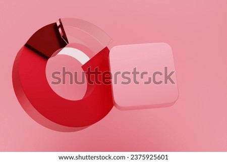 Pink and red  pie chart with several divisions and place for your text, 3D illustration