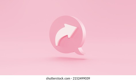 Pink Reply Icon Bubble Button Or Forward Share Arrow Sign, Send Mail Isolated On Pink Background. 3D Render Illustration.