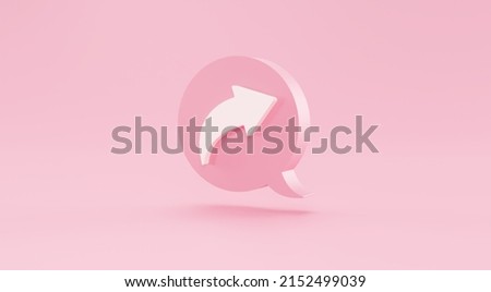 Pink reply icon bubble button or forward share arrow sign, send mail isolated on pink background. 3D Render illustration.