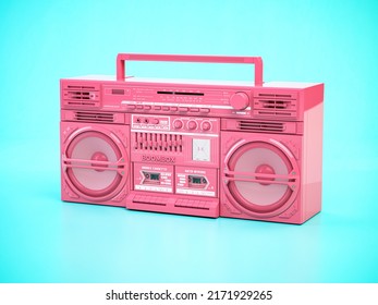 Encendedor de ghetto retro rosa, grabadora de audio y radio en fondo azul. 3.ª ilustración
