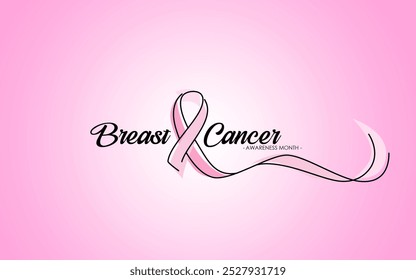 Pink ribbon breast cancer awareness illustration vector on pink background. Pink October symbol. Disease prevention month banner concept. Vector healthcare Illustration. Abstract background. - Powered by Shutterstock