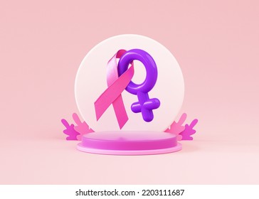 A Pink Ribbon And Female Symbol For Breast Cancer Awareness Month Flyer Design In 3D Illustration