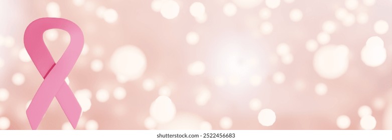 Pink ribbon symbolizing Breast Cancer Awareness Month with a soft pink background. 3d rendering - Powered by Shutterstock