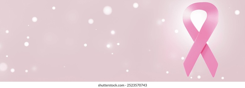 Pink ribbon symbolizing Breast Cancer Awareness Month with a soft pink background and sparkles. 3d rendering - Powered by Shutterstock