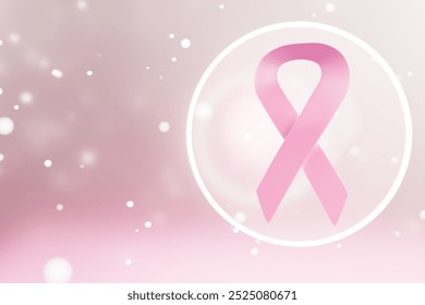 A pink ribbon symbolizing breast cancer awareness against a soft pink background with sparkles. 3d rendering - Powered by Shutterstock