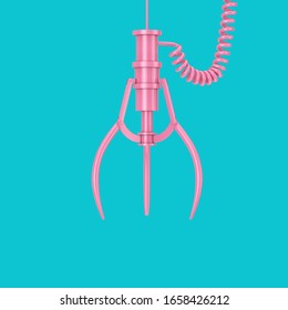 Pink Robotic Claw in Duotone Style on a blue background. 3d Rendering