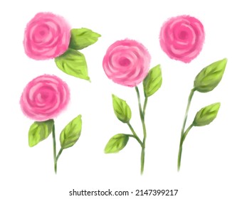 Pink Rose Flower Clip Art Set 库存插图 Shutterstock