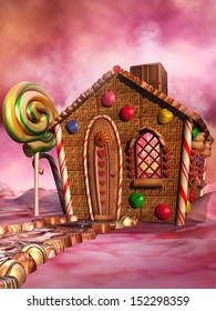 Pink Scenery With A Fantasy Candy House