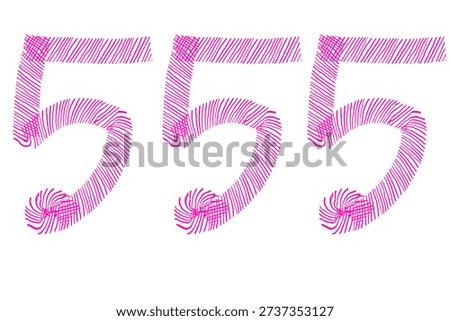 Pink scribbled numbers five triple repetition