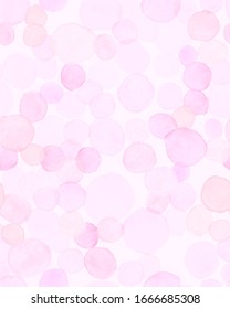 Pink Seamless Girly Backdrop. Watercolor Elegant Texture. Female Circular Painting. Artistic Polka Dots. Pastel Girly Illustration. Watercolour Japanese Surface. Pastel Girly Background.