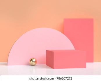 Pink Semicircle Orange Wall Abstract Blank Background 3d Rendering