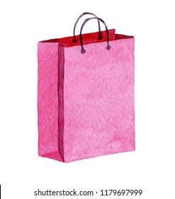 Pink shopping bag. Watercolor illustration isolated on white background