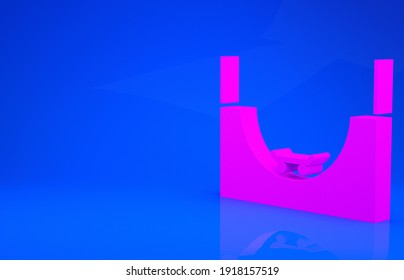 Pink Skate Park Icon Isolated On Blue Background. Set Of Ramp, Roller, Stairs For A Skatepark. Extreme Sport. Minimalism Concept. 3d Illustration. 3D Render.