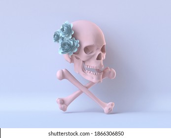 Pink Skull With Flowers And Bones 3D