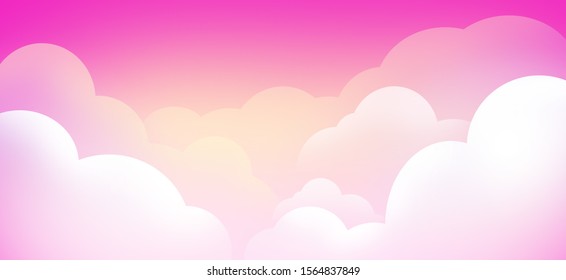 Pink sky with white clouds. Background