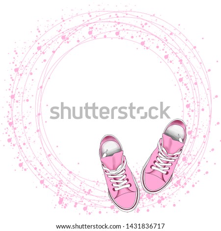 Pink sneakers, round frame. Isolate