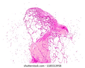 Pink Splash Isolated On White Background. 3d Render Illustration For Advertising Drink. Splashes Of Sweet Soda Liquid To Promote The Commercial Product. 