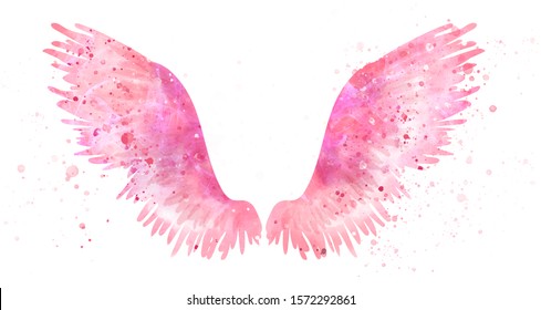 Pink Spreaded Magic Angel Watercolor Wings