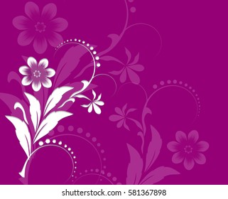 Pink Spring Floral Ornament. Beautiful Background with white paper cuted Flowers. Trendy Design Template. Raster Illustration