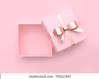 pink square gift box open metallic bow-ribbon valentine concept 3d rendering