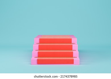 Pink Stairs With Red Carpet On Light Blue Background For Product Display. 3d Rendering