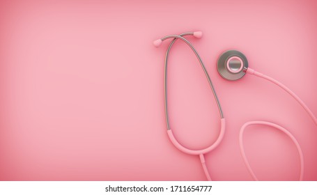 Pink Sthetoscope Background 3d Rendering