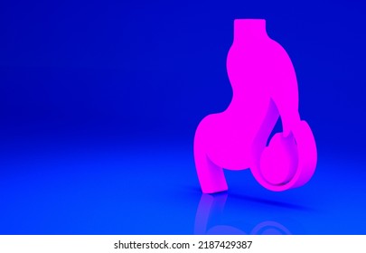 Pink Stomach Heartburn Icon Isolated On Blue Background. Stomach Burn. Gastritis And Acid Reflux, Indigestion And Stomach Pain Problems. Minimalism Concept. 3d Illustration 3D Render.