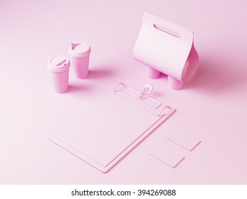 Pink Style Coffee Set. Branding Elements For Shop Or Restaurant