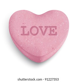 Pink sugar heart candy with love word