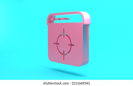 Pink Target Financial Goal Concept Icon Isolated On Turquoise Blue Background. Symbolic Goals Achievement, Success. Minimalism Concept. 3D Render Illustration.