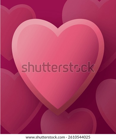 A pink three dimensional heart shape in front of darker background hearts.